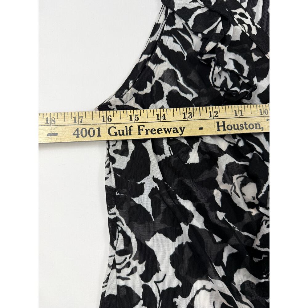 INC Women's Size S Asymmetrical Top Blouse Black White Stretch Sheer Sz M - Picture 6 of 7
